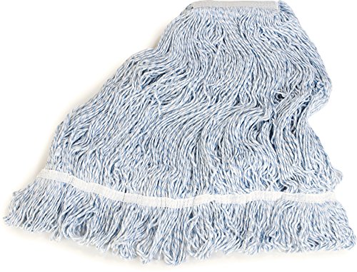 Image of SPARTA Flo-Pac Mop Head Loop-Ended, Narrow Band with 1 /2 inch Blue Band for Organized Cleaning, Large, Blue