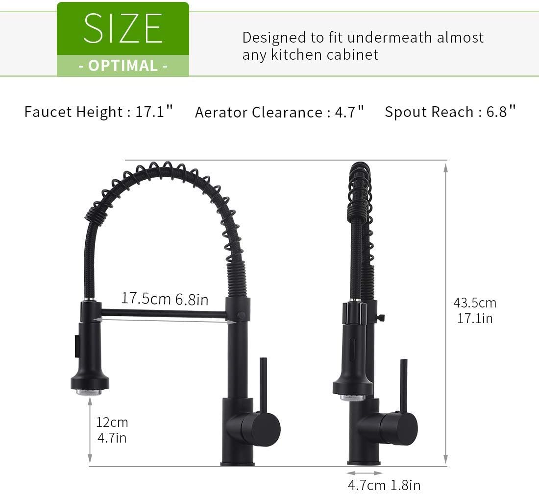 GIMILI LED Spring Kitchen Sink Faucet with Deck Plate Matte Black