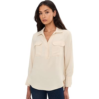 Vince Camuto Half Placket with Two Front Pockets soft cream