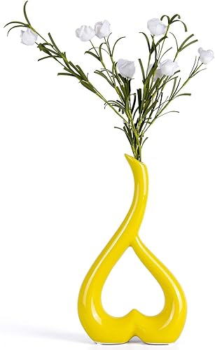 Miniatura 9 de VanEnjoy 10 pulgadas en forma de corazón negro estatuas de cerámica del florero, decoración casera decorativa del florero que amueblan la cerámica