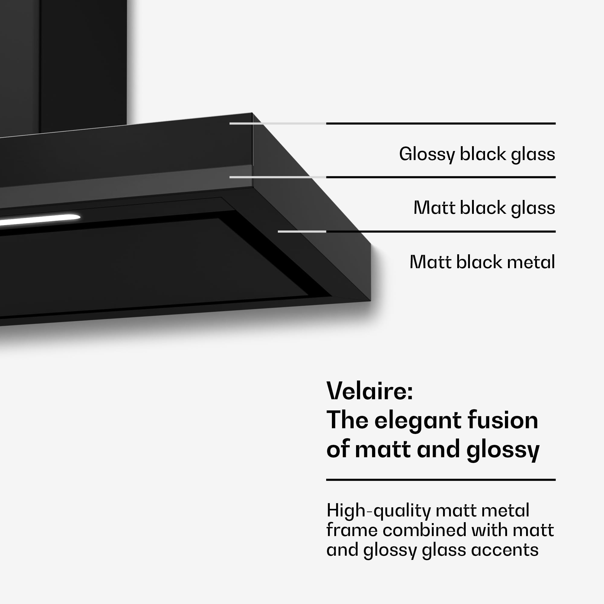 Klarstein Okap, Velaire 90 cm – efektywność energetyczna A++, 595 m³/h, sterowanie dotykowe, dioda LED, cichy, okap ścienny, aluminium i filtr z węglem aktywnym, czarny