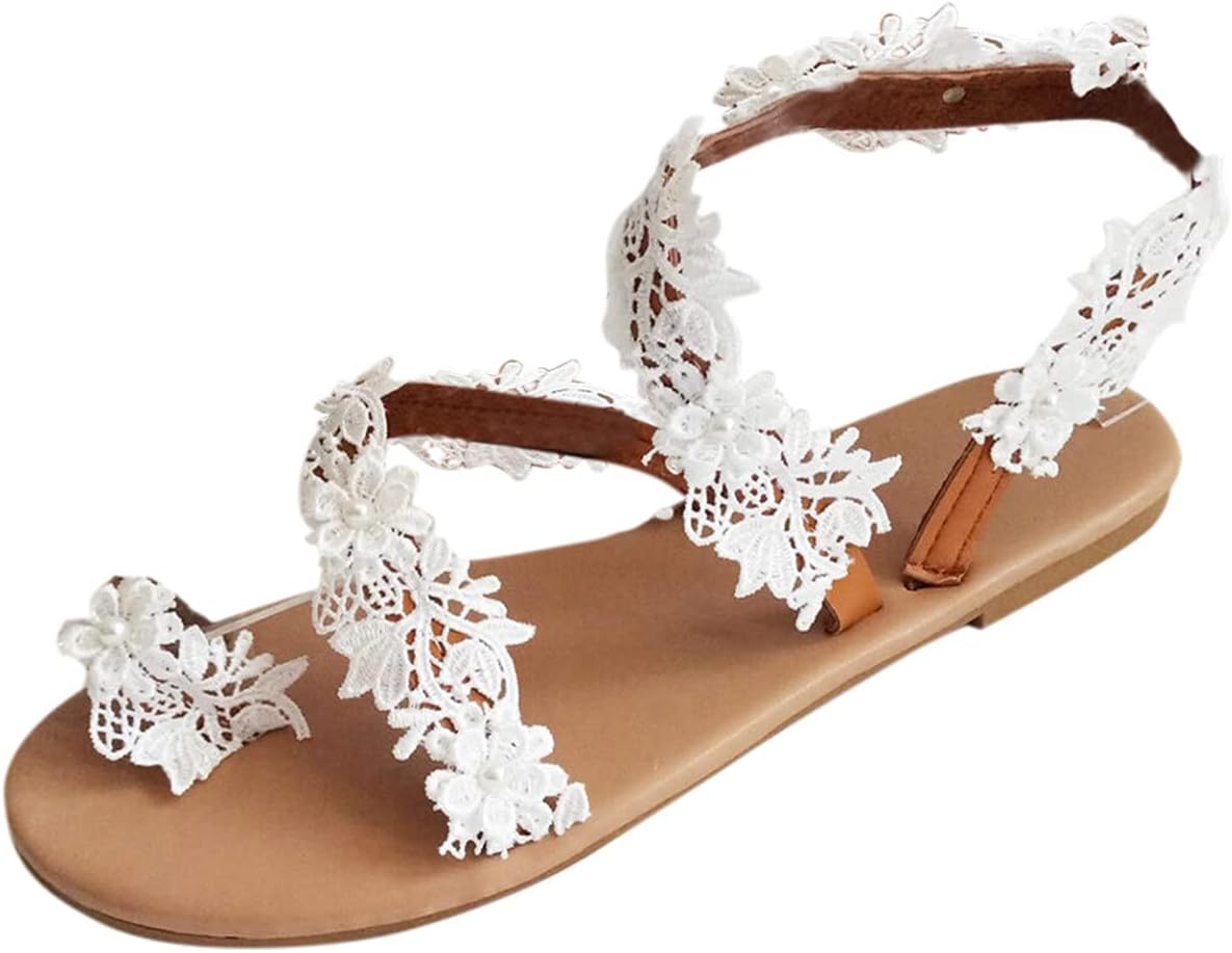 Women's Sandals Fashion omen Flat Sandals Casual Summer Roman Open Toe Thong Flip Flops Sandals Lace Flower Flat1