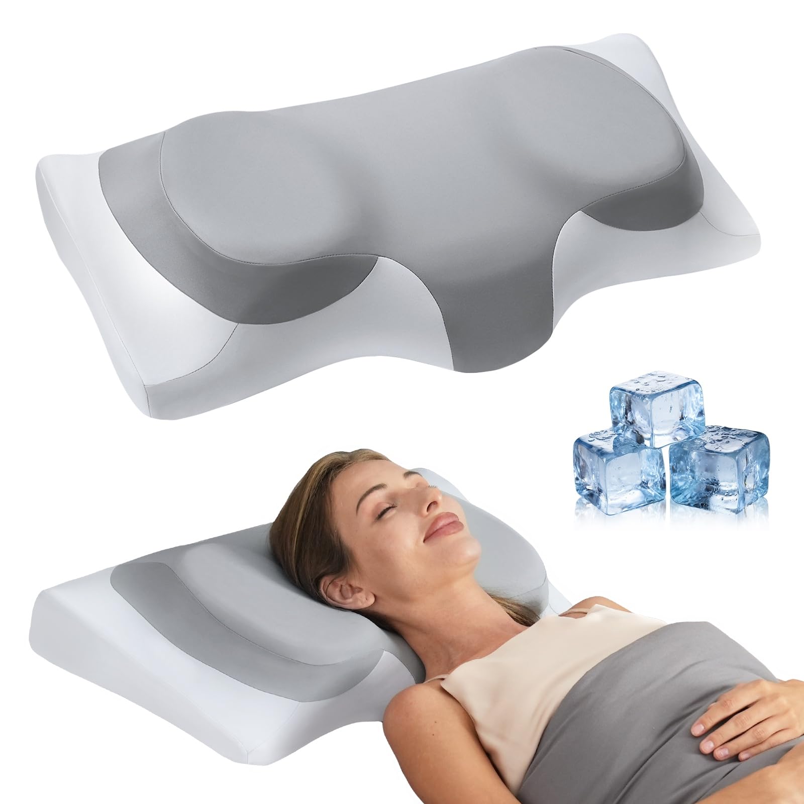 ABLEGRID Contour Memory Foam Cervical Pillow,Cooling Gel Pillow for Neck and Shoulder Pain Relief,Ergonomic Orthopedic Adjustable Bed Pillows Support Pillow for Side Sleeper,Back and Stomach Sleeper