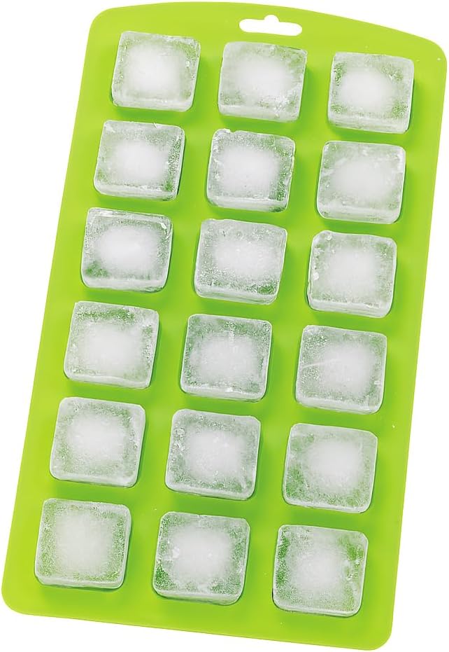 HIC Kitchen Silicone 18-Hole Ice Tray, Non-Stick, Set of 2, Each Tray Makes 18 Square Cubes