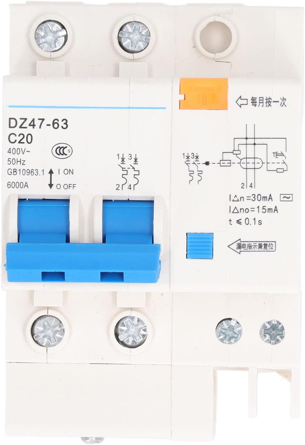 DZ47-63 C20 2P Miniature Circuit Breaker AC400V 20A Short Circuit ...