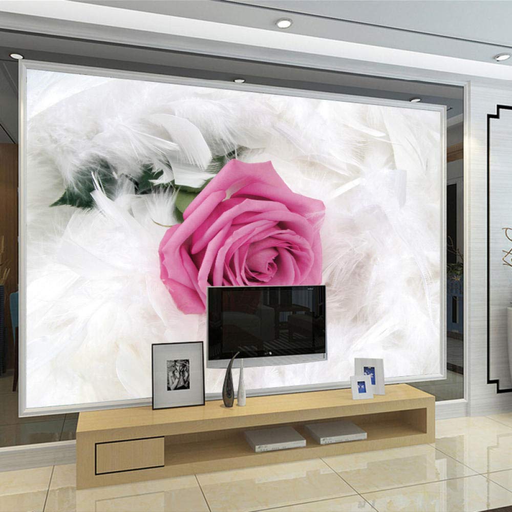 Selavi Bedroom Bedside Feather Rose Flower Wallpaper Mural Modern Minimalist Living Room TV Background Wall Paper Cloth Wallpaper Grey Wall Sticker border-430cm×300cm