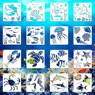 16 Pieces Sea Ocean Creatures Stencils, ToyaJeco Reusable Sea Animal Painting Drawing Stencils Template, DIY Stencils Decoration for Painting on Wood Wall Decor Rock Painting (6 x 6inch)