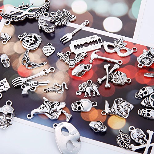 Keyzone Wholesale 100 Pieces Silver Plated Mixed Halloween Skull Charms Pendants Diy For Jewelry Making And Crafting #TOP6