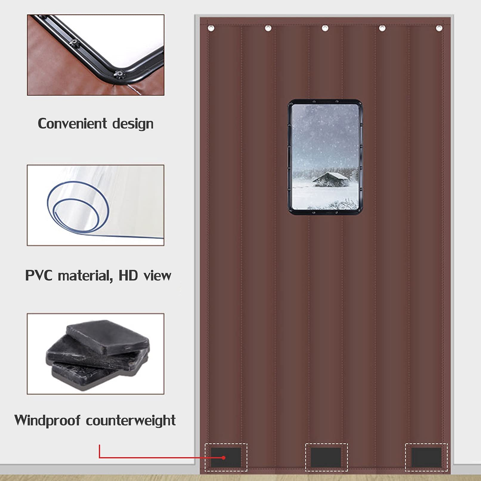 Rideau de porte thermique isolé pour fenêtre et porte, coupe-vent, insonorisant, protection de l'intimité, idéal pour le salon, la cuisine, la cave, le garage, l'entrée