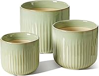 Vista 7 de LE TAUCI Juego de 3 macetas de cerámica estriada de 8.3/7/5.7 pulgadas de cilindro reactivo azul océano con tapón de drenaje y malla, macetas