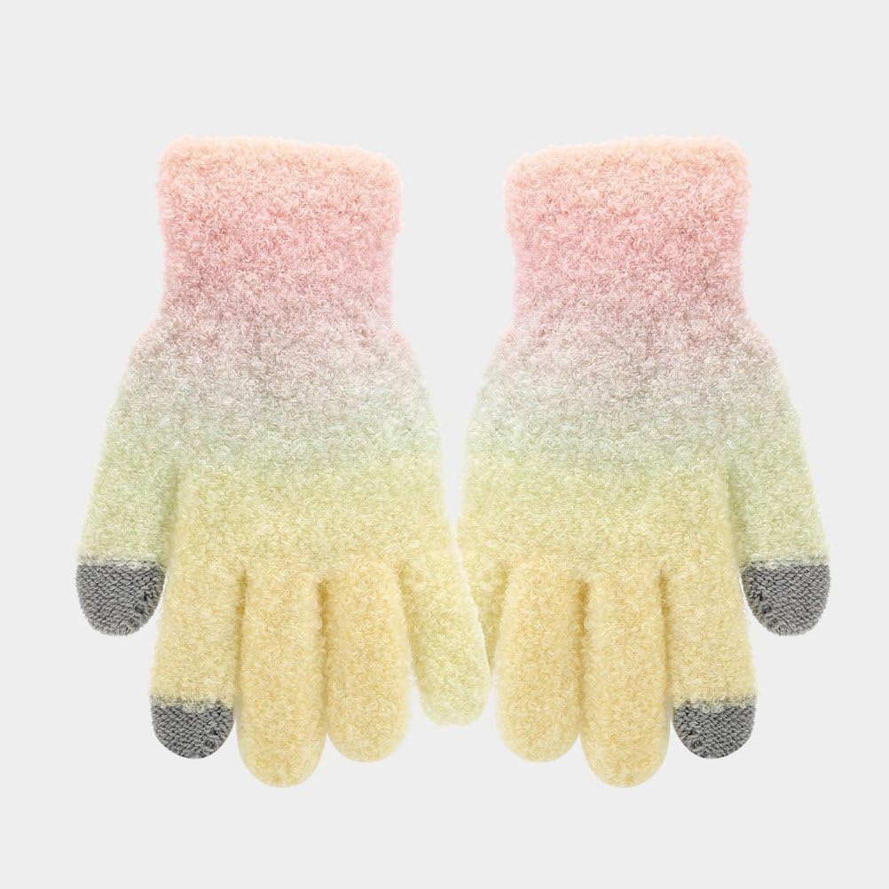 Donna Inverno Caldo Gradiente Pompon Beanie Cappello Touchscreen Guanti Lunga Maglia Sciarpa 3 in 1 Set,Rosa