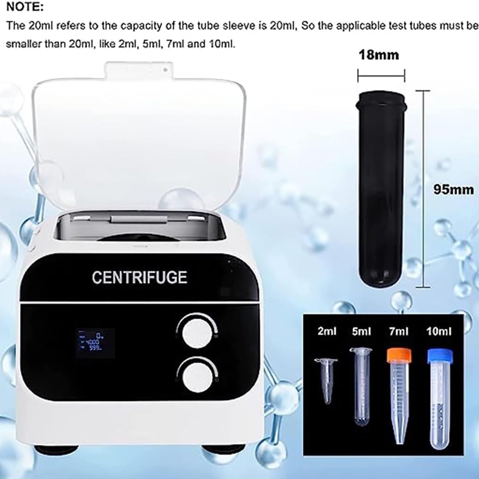 Centrifuga da Laboratorio da Tavolo, Centrifuga da Laboratorio Compatta, Schermo LED, capacità Prodotto 20 Ml X 8 Fori, Intervallo di Tempo 0-60 Minuti,8