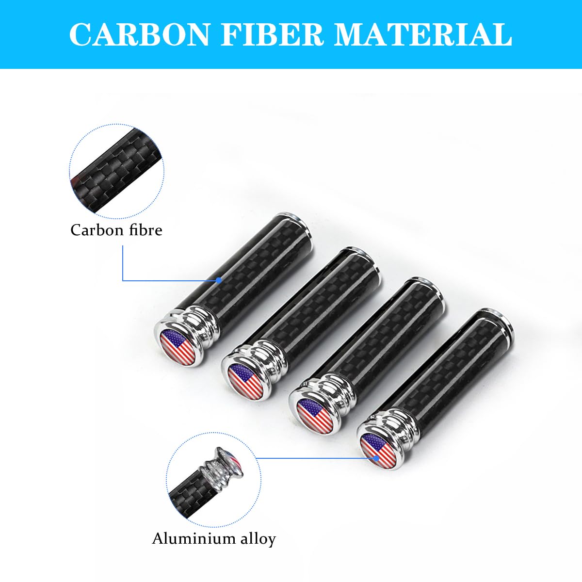 4-Piece American Flag Car Door Lock Knobs - Carbon Fiber Decorative Pull Pin Covers For SUV, Truck, RV