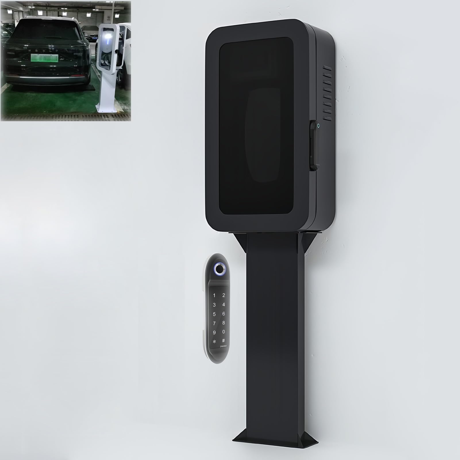 Caja de cargador EV – Caja protectora de pie con cerradura para interior para cargador de vehículo eléctrico, solución de almacenamiento duradera y segura