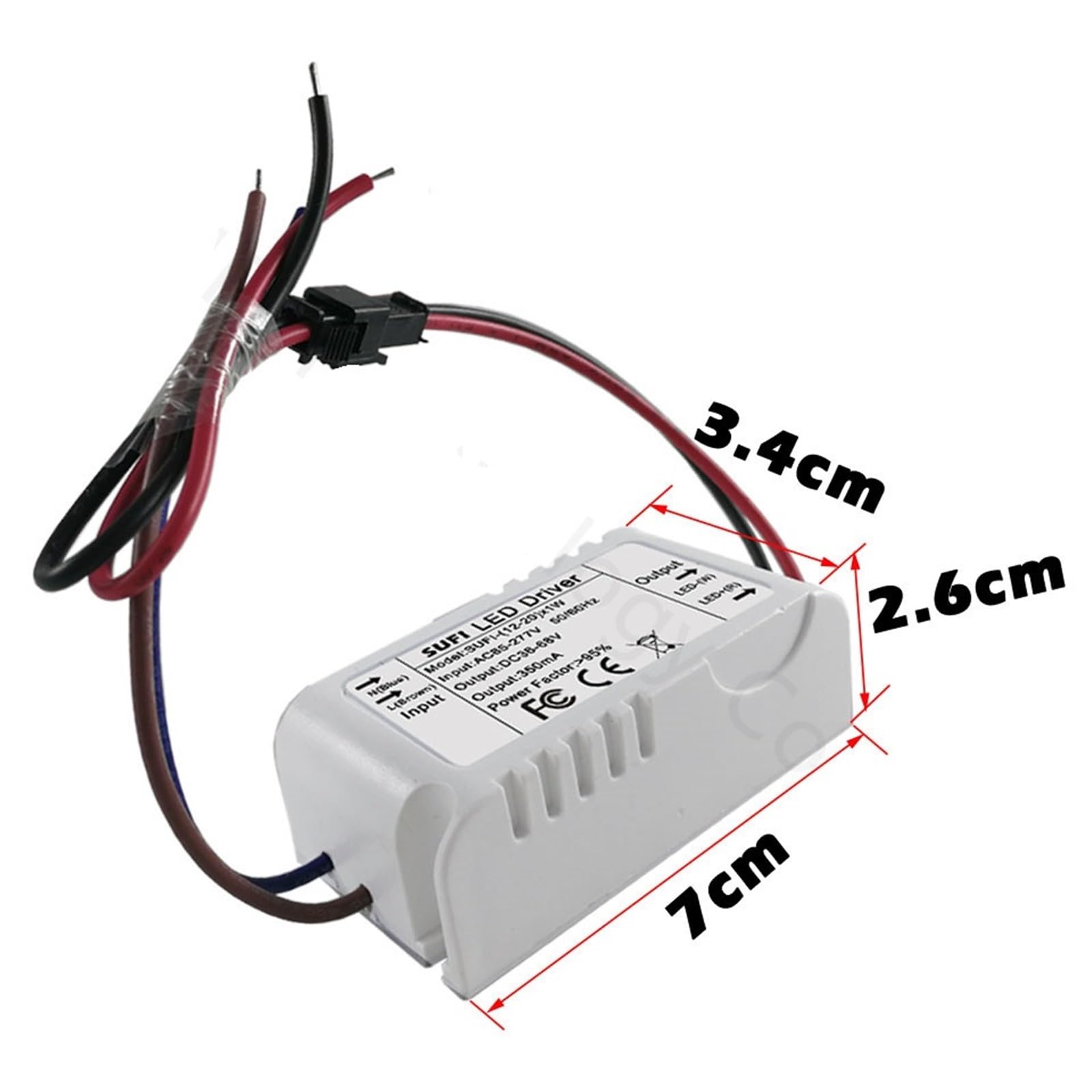 Controlador LED de 20 W, 350 mA, CA 85-277 V a CC 36-68 V, adaptador de caja de plástico, transformador de iluminación, interruptor for tira de LED, bombilla de techo.(5 Pieces)