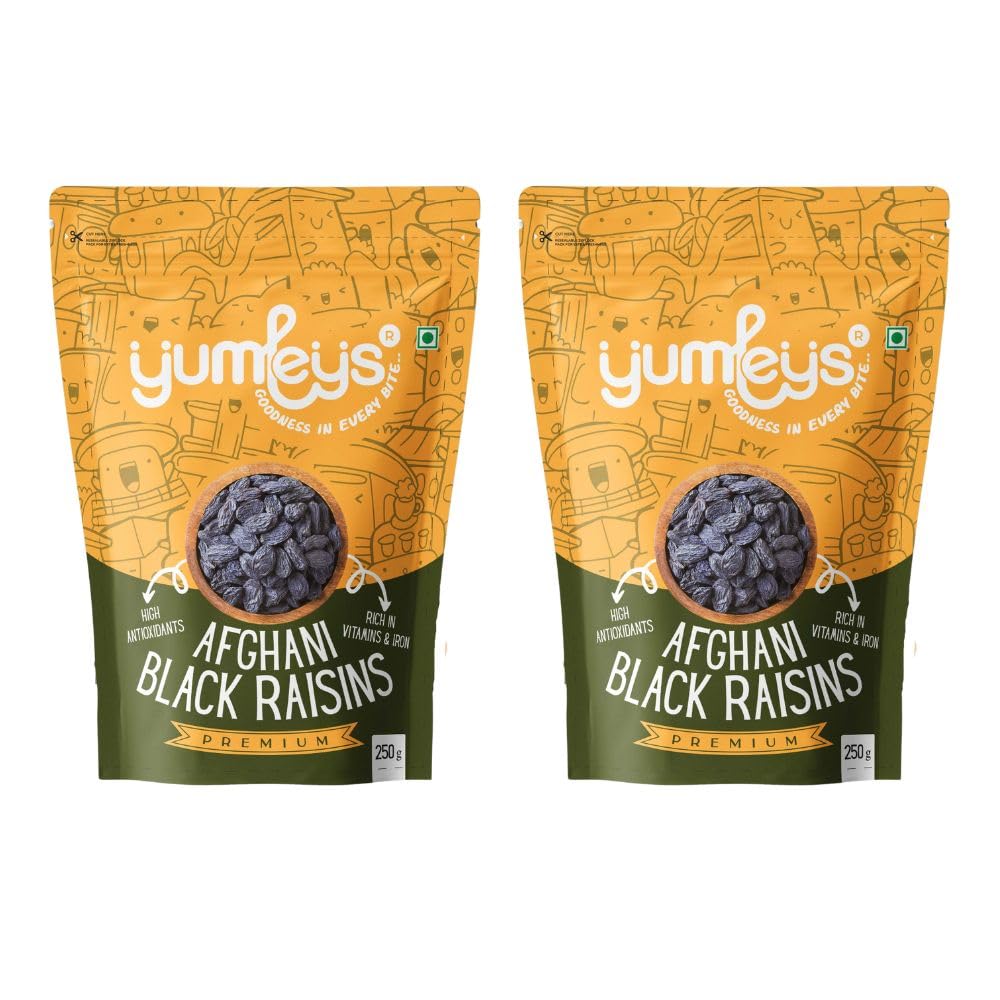 Yumleys Premium Natural Afghani Black Raisins - Plump and Juicy, Kali Kismish | Black Raisins with seed | Combo Snacks 500g (2 x 250g) | Sweet and Nutritious Snack from Afghanistan (B0CSKM6HBC) Amazon Price History, Amazon Price Tracker