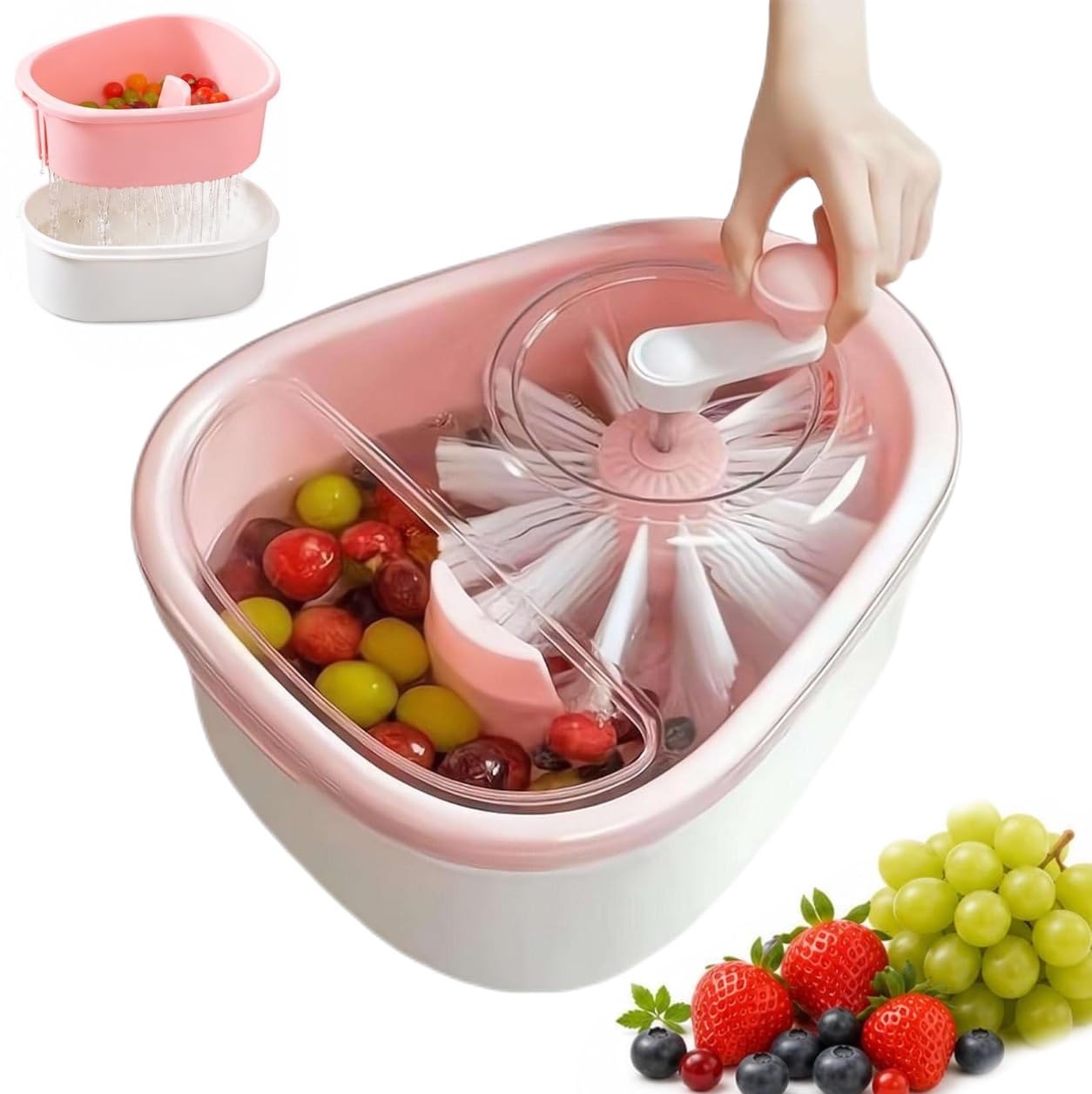 Essoreuse-laveuse de Fruits avec Brosse intégrée (Rose)