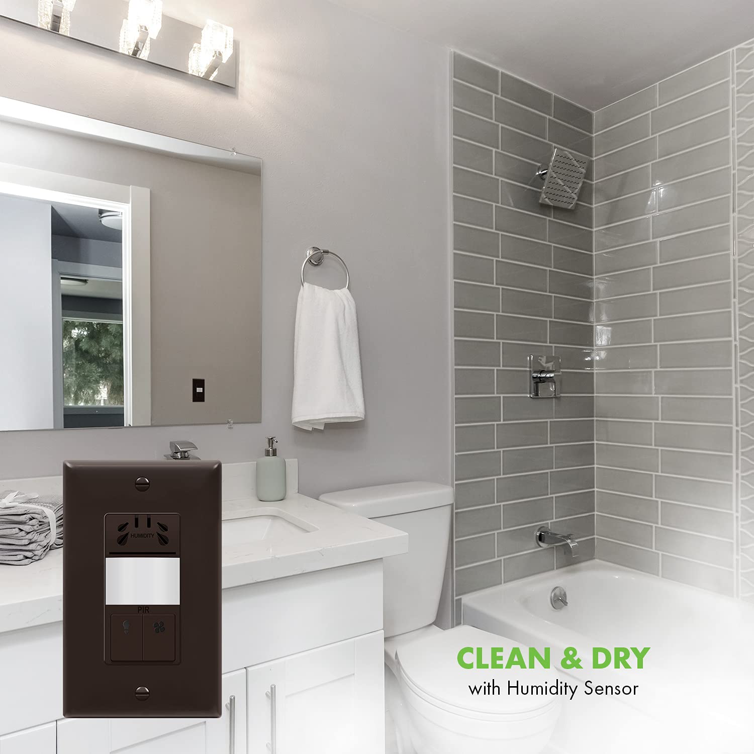 TOPGREENER Interrupteur de capteur d'humidité avec capteur de mouvement d'éclairage PIR, câble neutre nécessaire, détection d'humidité de l'air pour ventilateur de ventilation, contrôle automatisé de