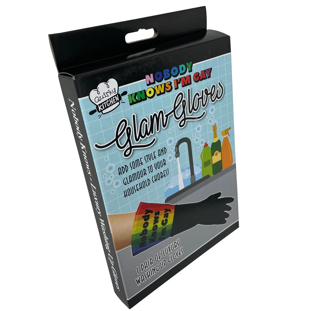 Diabolical Men's Multicolored (Rainbow) Nobody Knows I'm Gay Glam Gloves - Funny Lgbtqia Washing Up Gloves Wo Pride Gifts