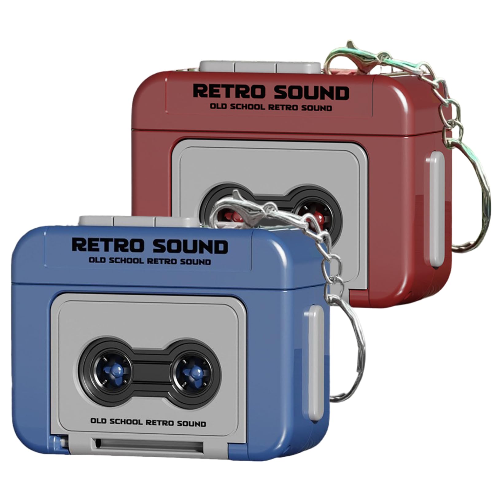 Grtheenumb Unisex Red And Blue 2Pcs Plastic Mini Tape Recorder Keychain, Recordable Retro Mini Cassette Tape Player Keychain With Music, Microcassette Player For Backpacks, Handbags