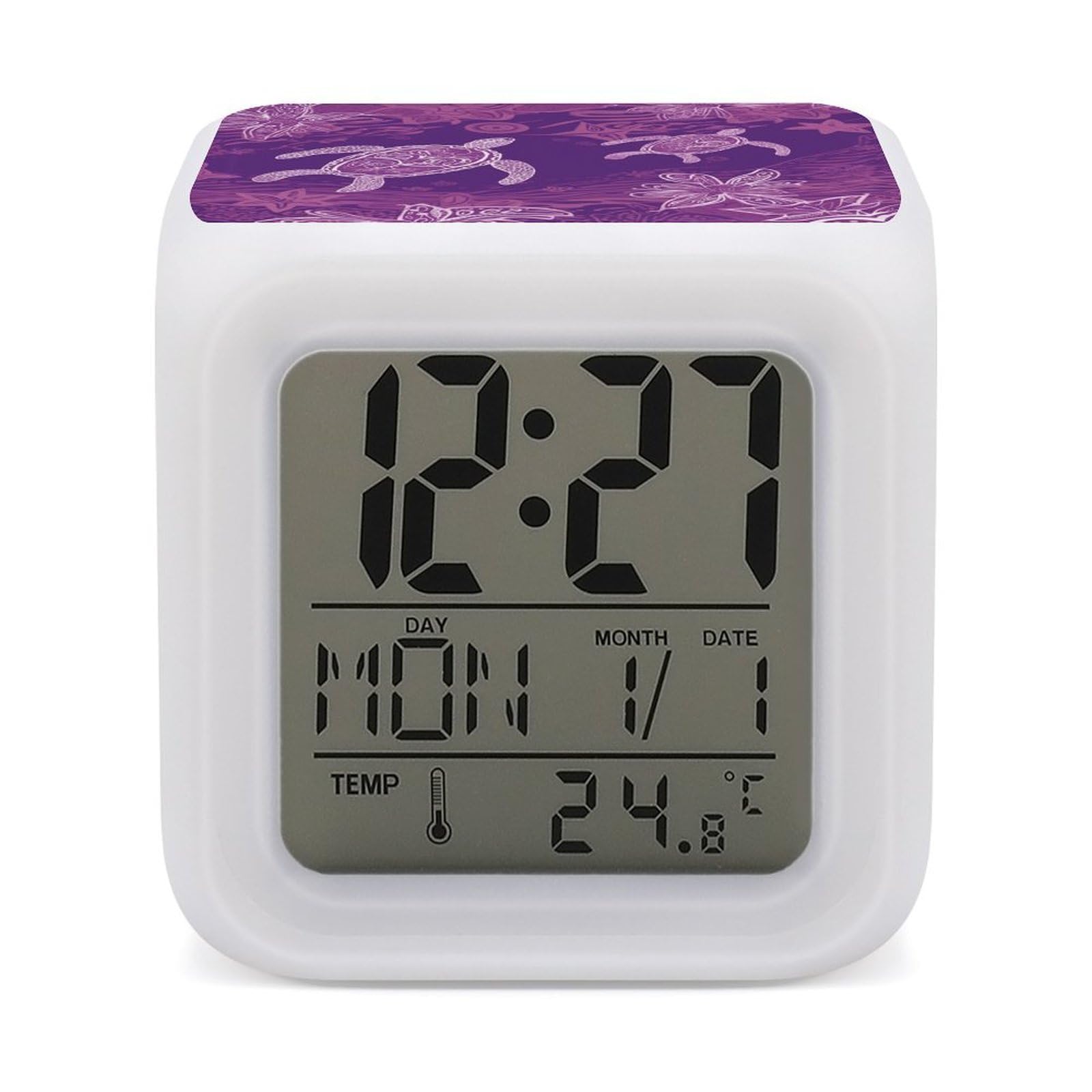 VstaDank Hawaii with Purple Sea Turtle Alarm Clock Sleep Trainer 7 Color Changing Night Light Modern Touch Bedside Lamp Fashion Digital Clock with Temperature Display Wake Clocks for Loud Alarm