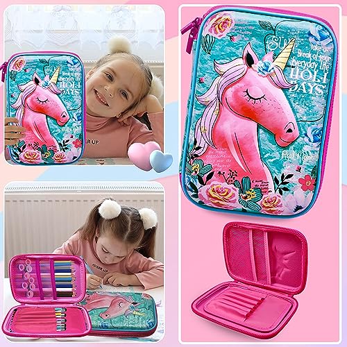 Image of FunBlast Unicorn Pencil Pouch for Girls - Multipurpose Zipper Pouch, Hard Canvas Large Capacity Pencil Case, Stationary Organizer Pouch, School Supplies for Kids, Girls (Sky Blue)