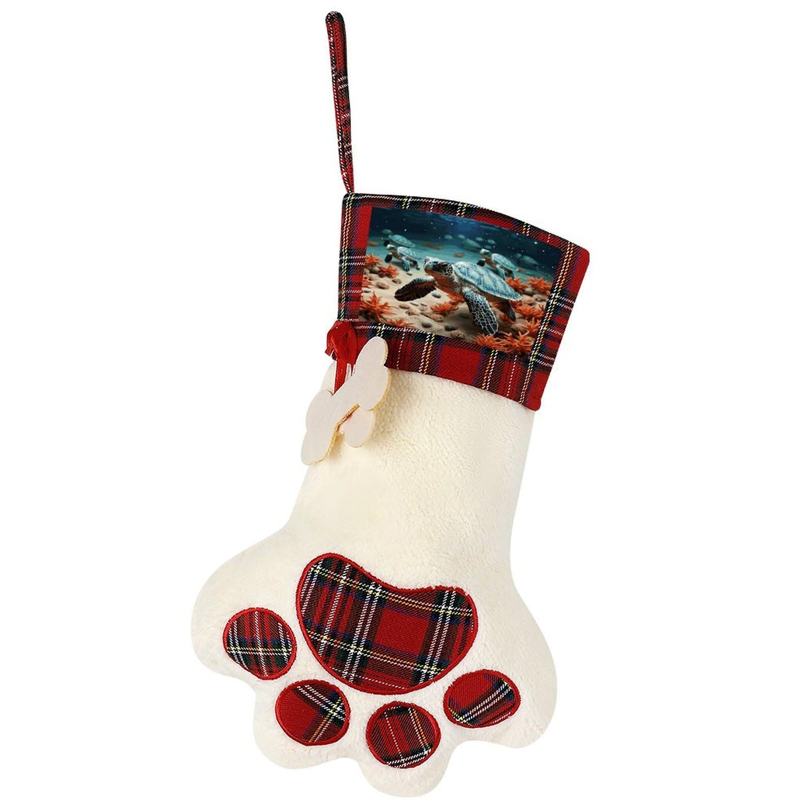 Turtle Starfish Dog Christmas Stocking,Custom Pet Paw Christmas Stockings Xmas Hanging Stockings Paw Shape Stocking for Xmas Tree Fireplace Hanging Christmas Party
