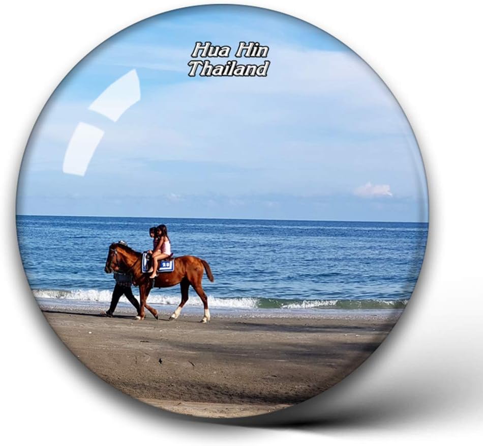 Jollin Thailand Horse Riding Beach Hua Hin Fridge Magnets Clear Crystal Glass for Refrigerator City Travel Souvenirs Funny Whiteboard Home Decorative Sticker Collection Gifts Round Magnet