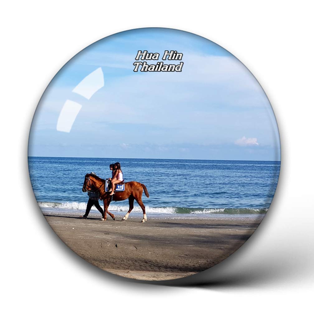 Jollin Thailand Horse Riding Beach Hua Hin Fridge Magnets Clear Crystal Glass for Refrigerator City Travel Souvenirs Funny Whiteboard Home Decorative Sticker Collection Gifts Round Magnet
