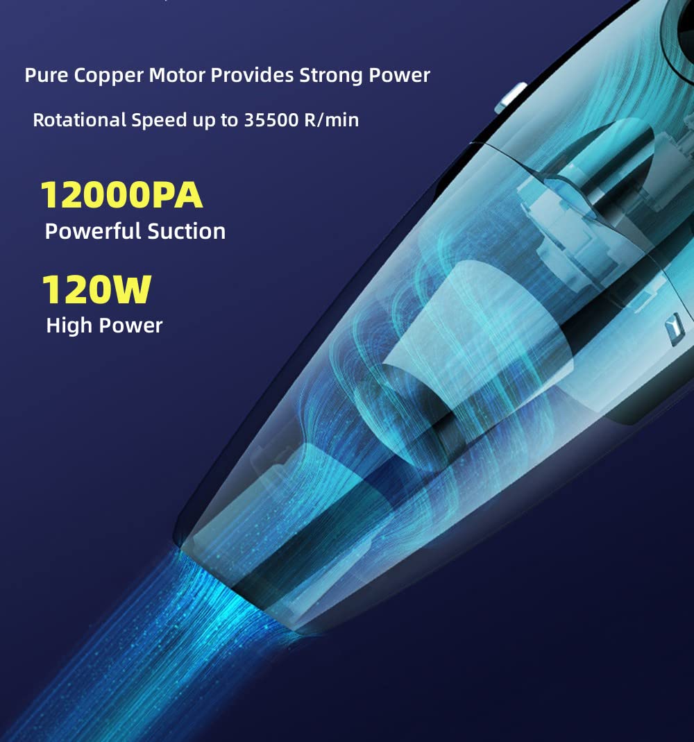 Aspirador de coche con cable con bomba de aire, aspiradoras de mano de alta succión 12000pa, inflador neumáticos de coche digital con manómetro, apagado automático y luz LED, aspiradora de mano 12 V