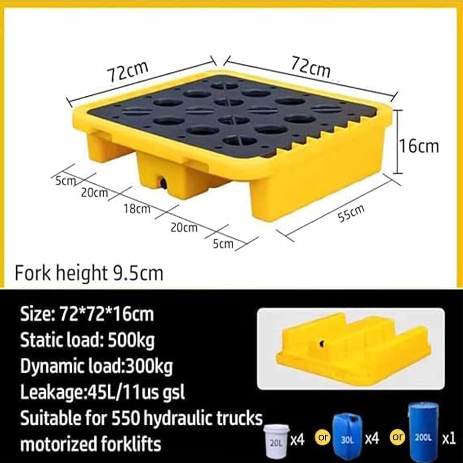 Pallets Garage Wall Racks Industrial Modular Spill Platform Containment Pallet,Stackable Spill Containment Pallet for Oil Drums, Leakproof Industrial Storage Platform with Drain, Detachable