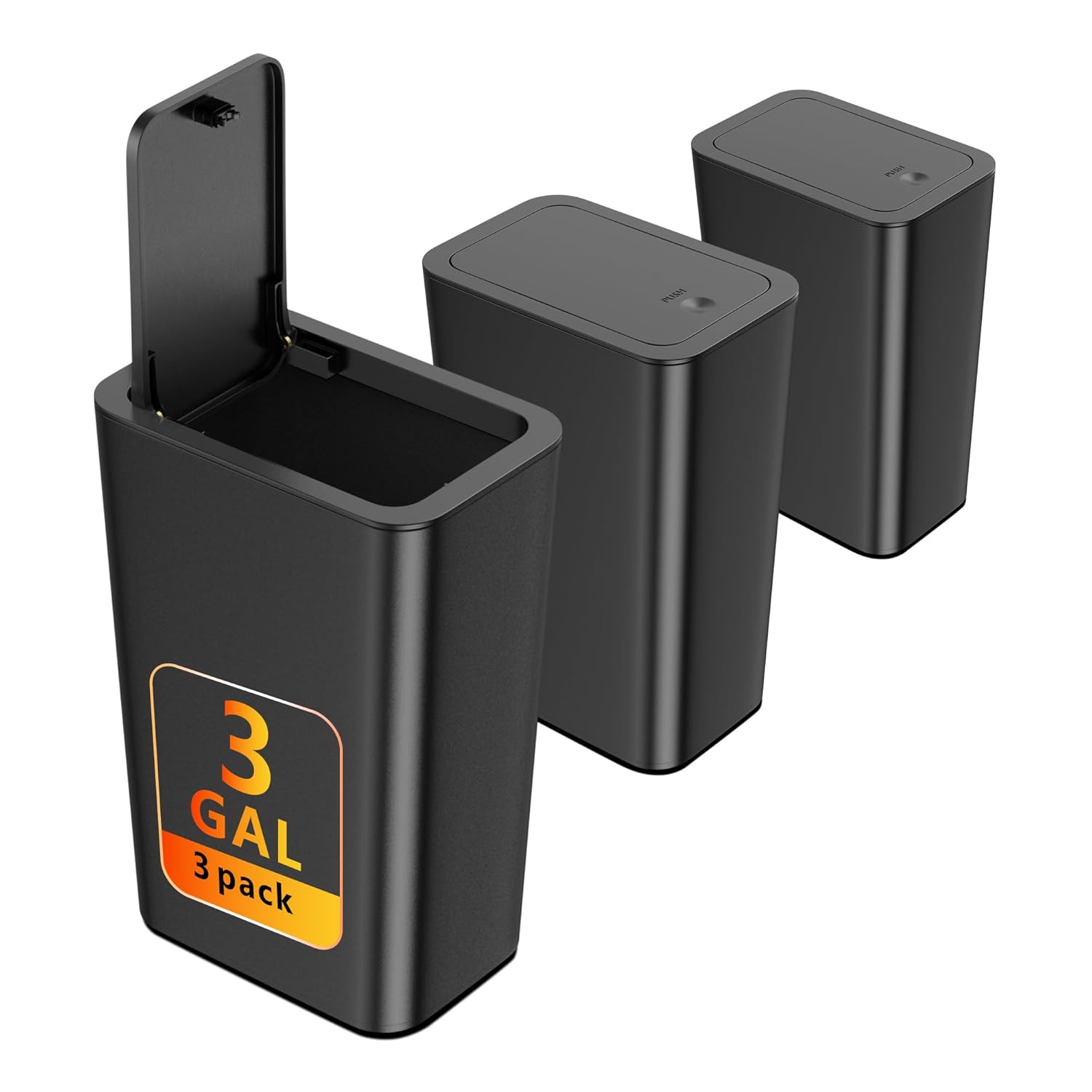 N. NETDOT 3 Pack Small Trash Can with lid, 3 Gallon Bathroom Trash Can,Garbage Can Slim Trash Bin Waste Basket for Bathroom,Kitchen,Bedroom,Living Room,Office,Laundry - Black 3 Gal Black