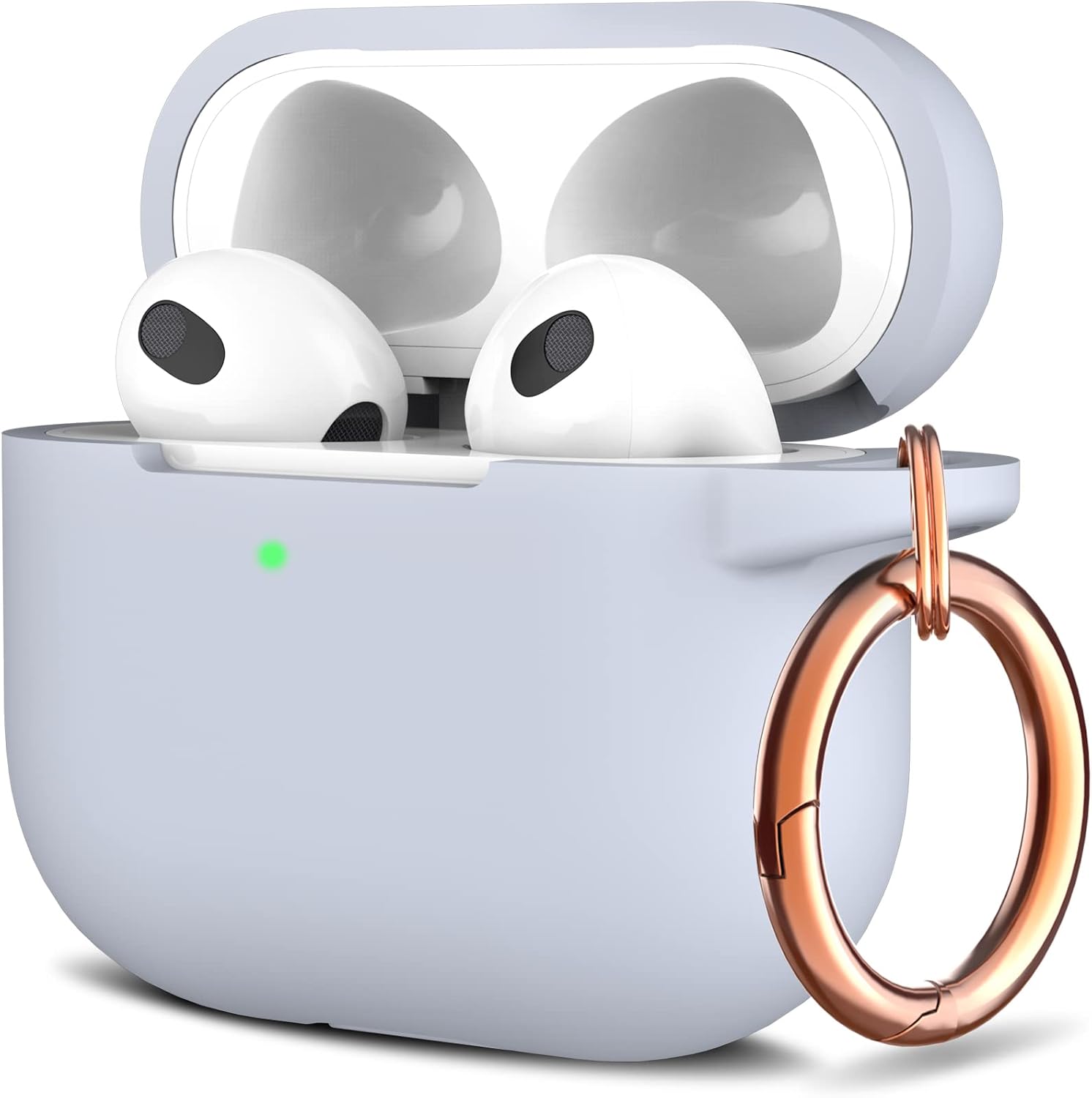 R-fun AirPod 3rd Generation Case Cover 2021, Full Protective Silicone Skin with Rose Gold Keychain for Women Girls with Apple AirPods 3 Charging Case,Front LED Visible-Light Grey