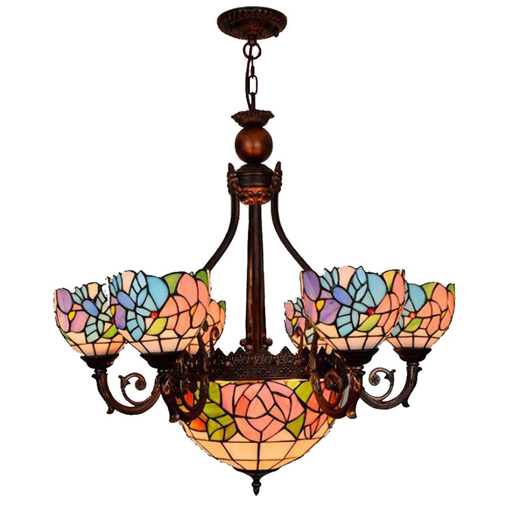 YNIYUJKL Country Pastoral Art Large Ceiling Lamp Many-Arm Chandelier, Tiffany-Style Stained Glass Pendant Lights Fixture For Dining Room, Living Room, Hallway