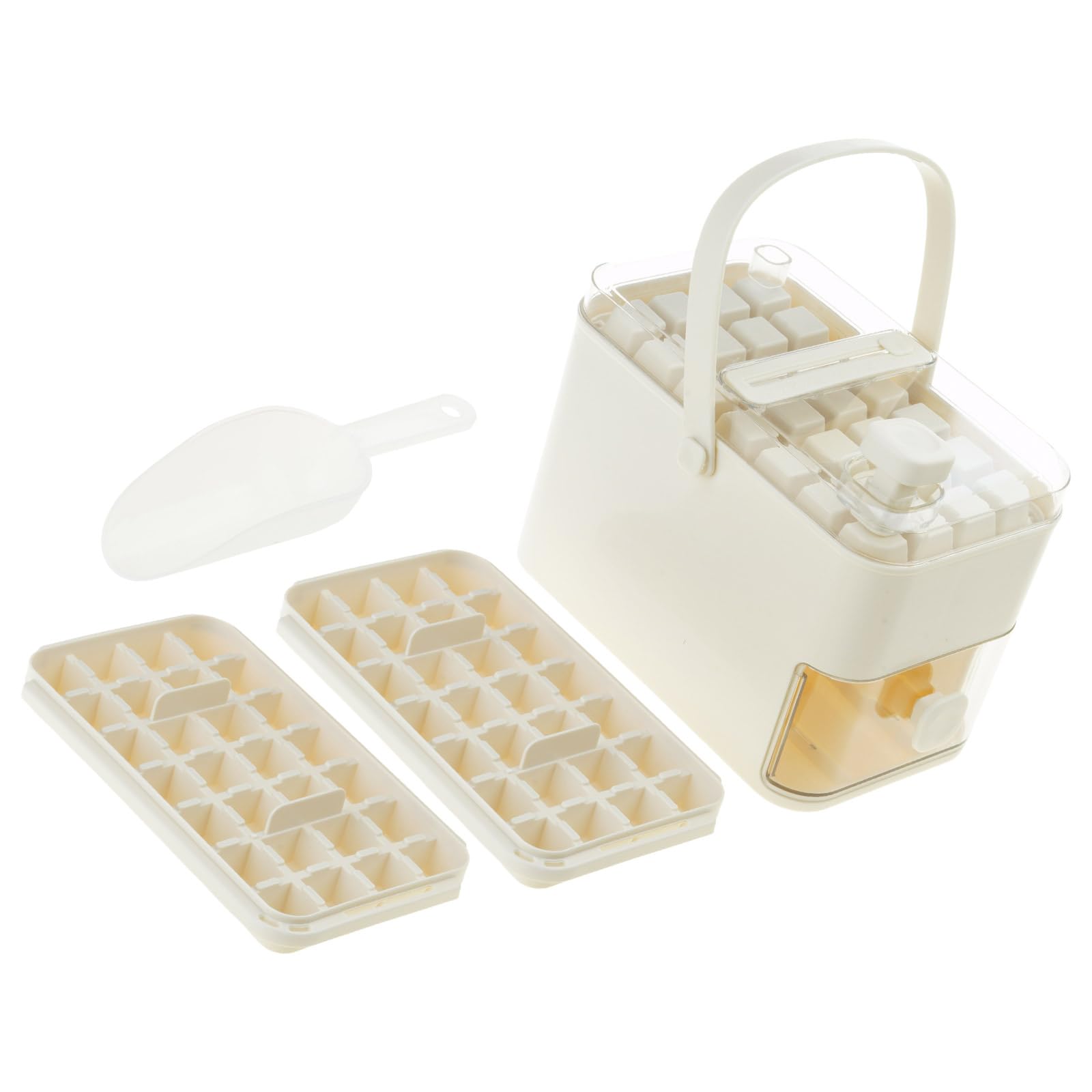 PANGBOER Ice Maker Mold Press Type Ice Box with Lid and Bin Easy Release Trays for Chilling Drink Coffee Juices Tray with Lid and Bin