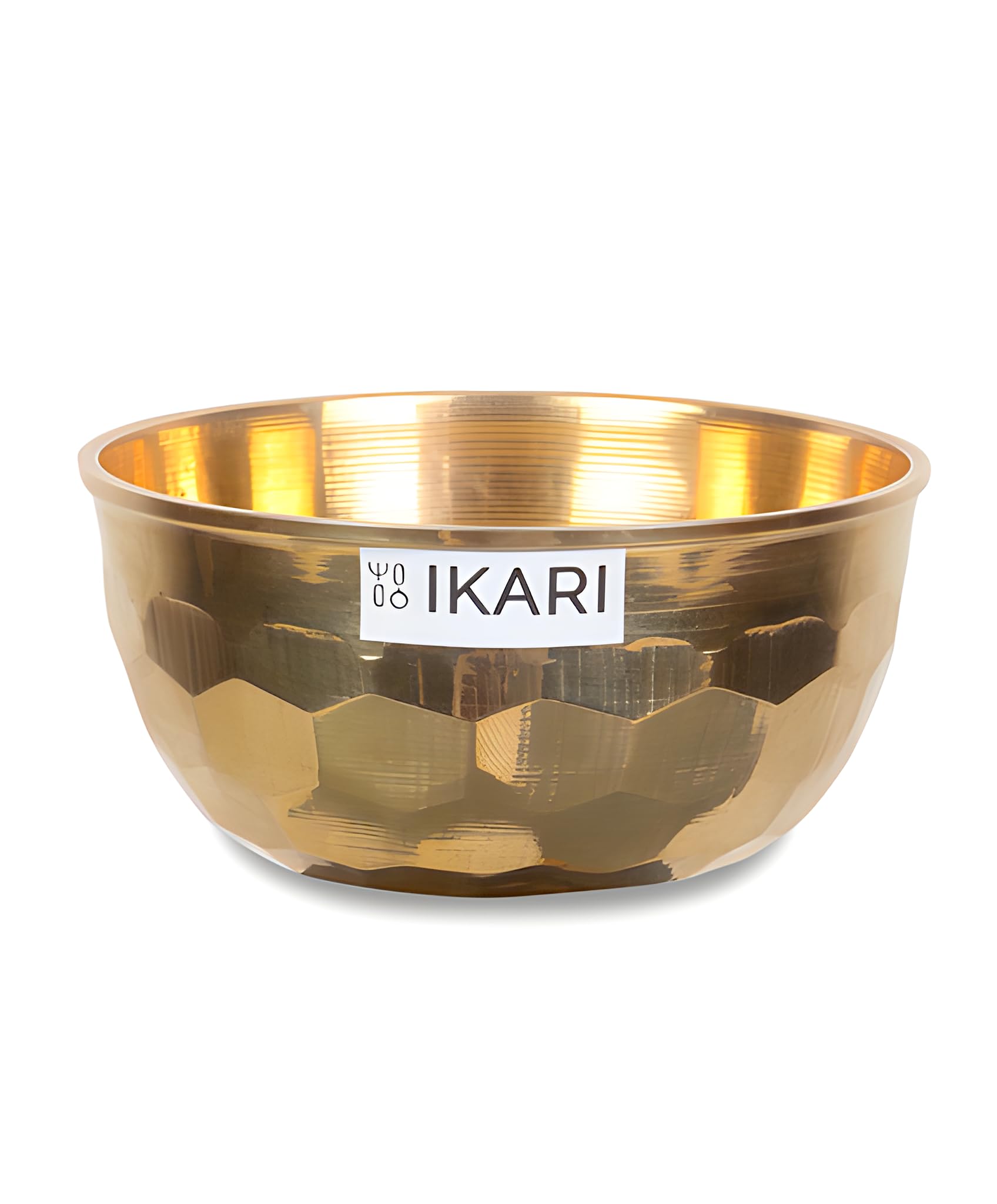 IKARI Round Brass Bowl with Hex Hammered Design; 210ml (Set of 2) - Rustic Elegance.