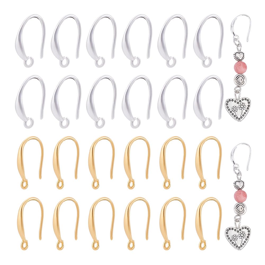 UNICRAFTALE About 40Pcs 2 Colors Earring Hooks French Ear Wire Fishhook Hoop Metal Ear Findings with Loop for Jewelry Making Repairing DIY Craft Earring Making Hole 1.6mm