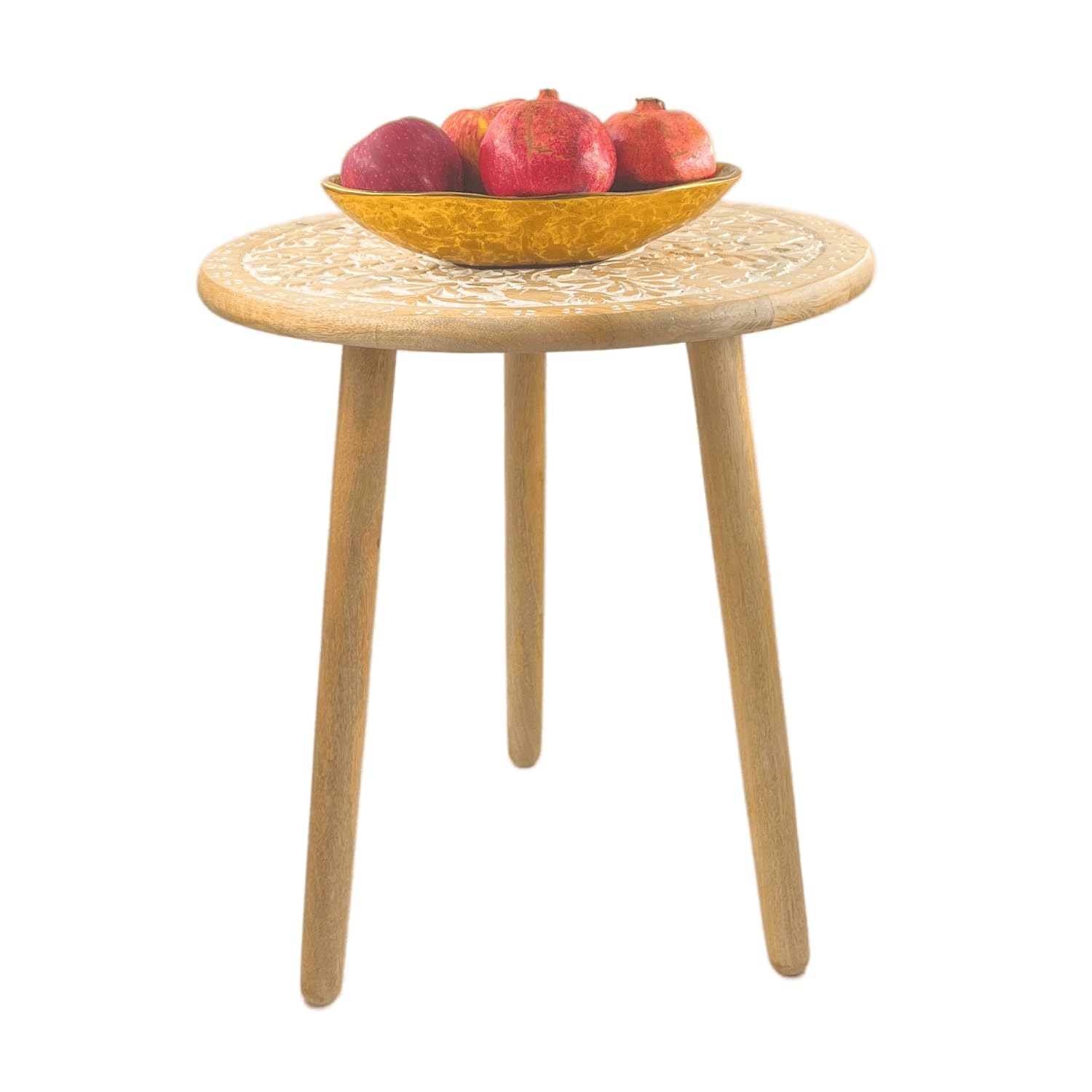 Souq DESIGNS Wooden Side Accent Table Round Bamboo Coffee Table for Bedside, Bedroom, Living Room, Decorative End Table - Small Circular Wood Tables Night Stand 50x50 cm H 21258077 (Timeless Harmony)