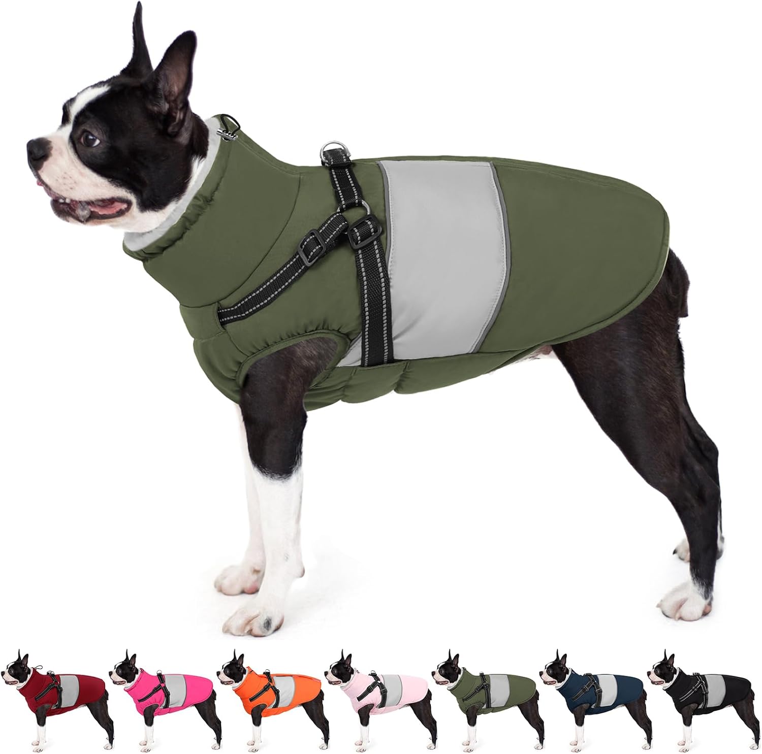 AOFITEE Dog Coat, Large Dog Jacket, Dogs Coat with Harness Built in, Reflective Waterproof Dogs Jackets Winter with Furry Collar, Warm Polar Fleece Pet Sweater Snowsuit for Doberman, Great Dane XXXL