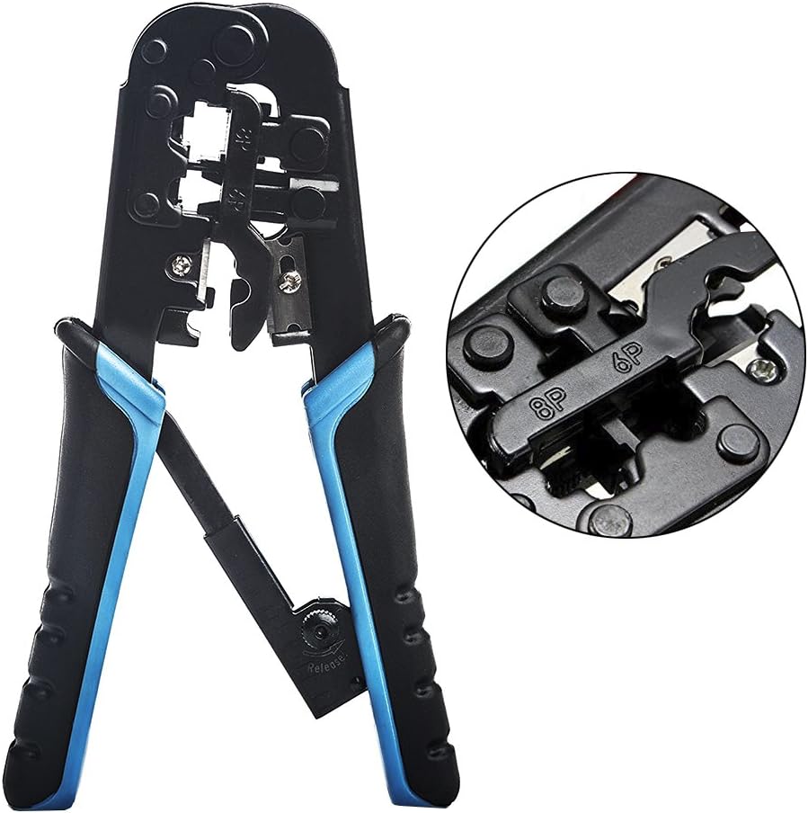 Ealona Ethernet Crimp Tool,Cat5 Cat5e Cat6 Crimping for UTP 8P/RJ45 and 6P/RJ12 4P/RJ11 connectors Crimp, Cut, Strip Tool,Professional Network Crimper Cutter Stripper, Network Wire Strippe