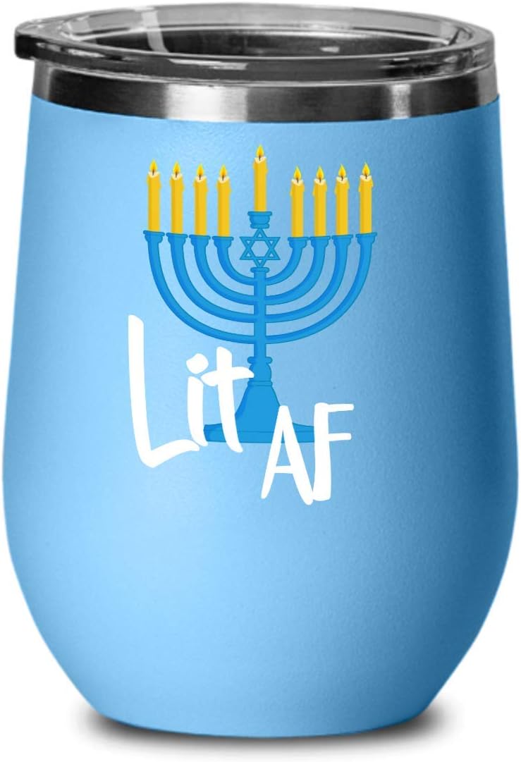 Hannukah Menorah Gifts Lit As Fck Funny Hannukah Wine Tumbler For Men and Women Menorah Hannukah Gifts Candles Hannukah Presents Jewish Gift Ideas Sa