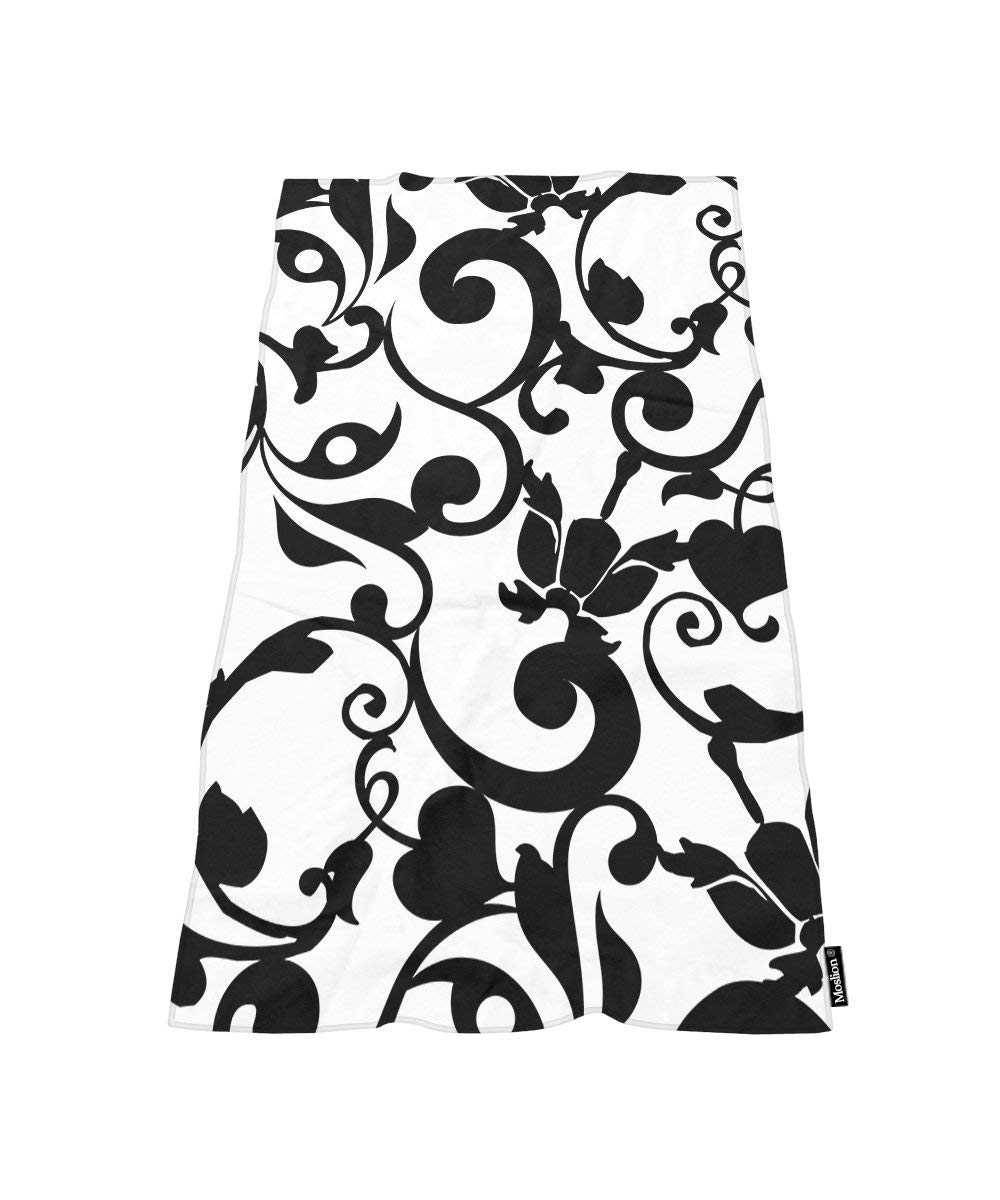 Moslion Comfy Bath Towels Black White Damask Pattern Vintage French Floral Swirls Soft Bathing/Beach/Camping Towel for Women Men Girls Boys Large Size 64x32 Inches
