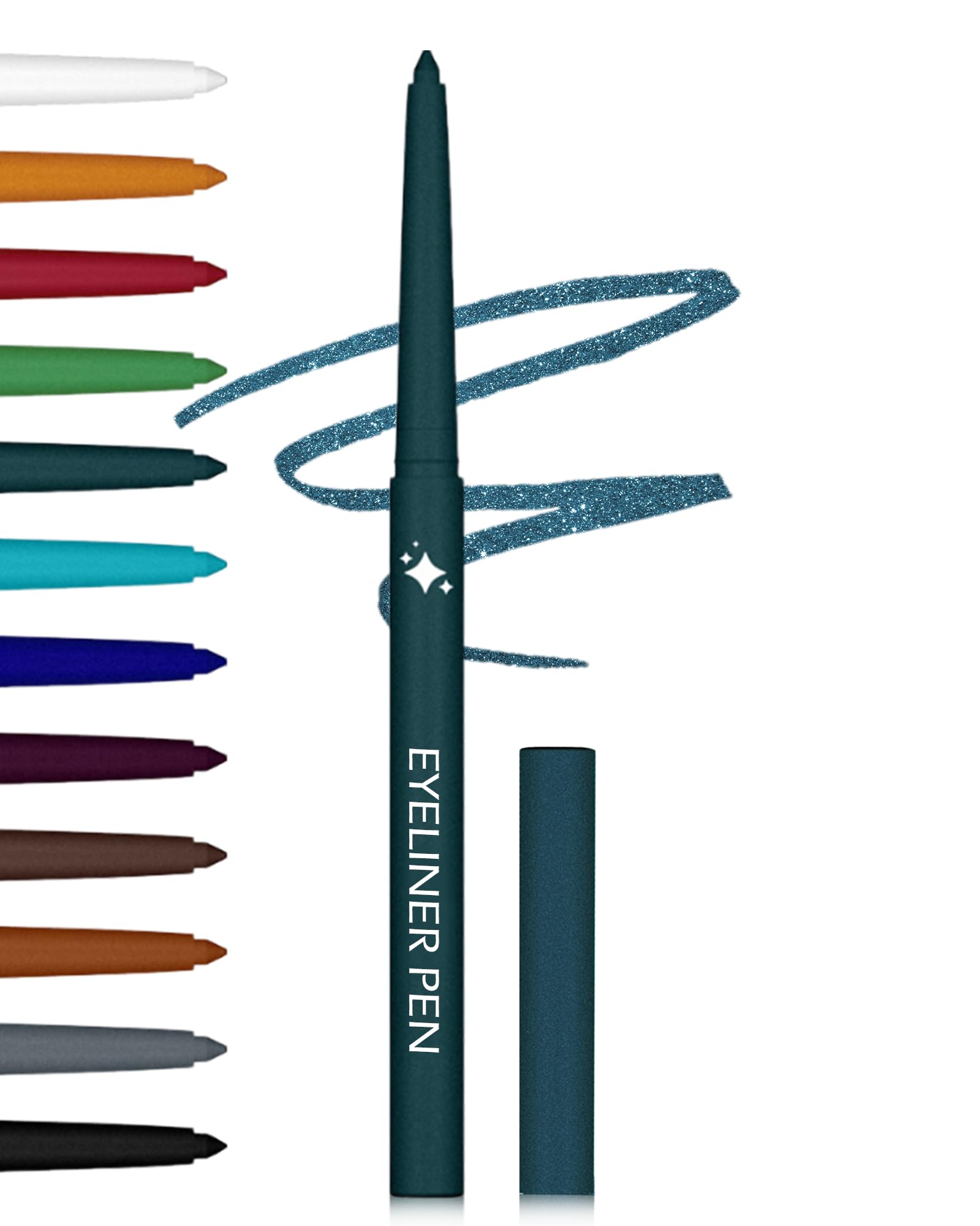 Teal Glitter Eyeliner Pencil, Metallic Sparkle Gel Eyeliner Long-Lasting 05