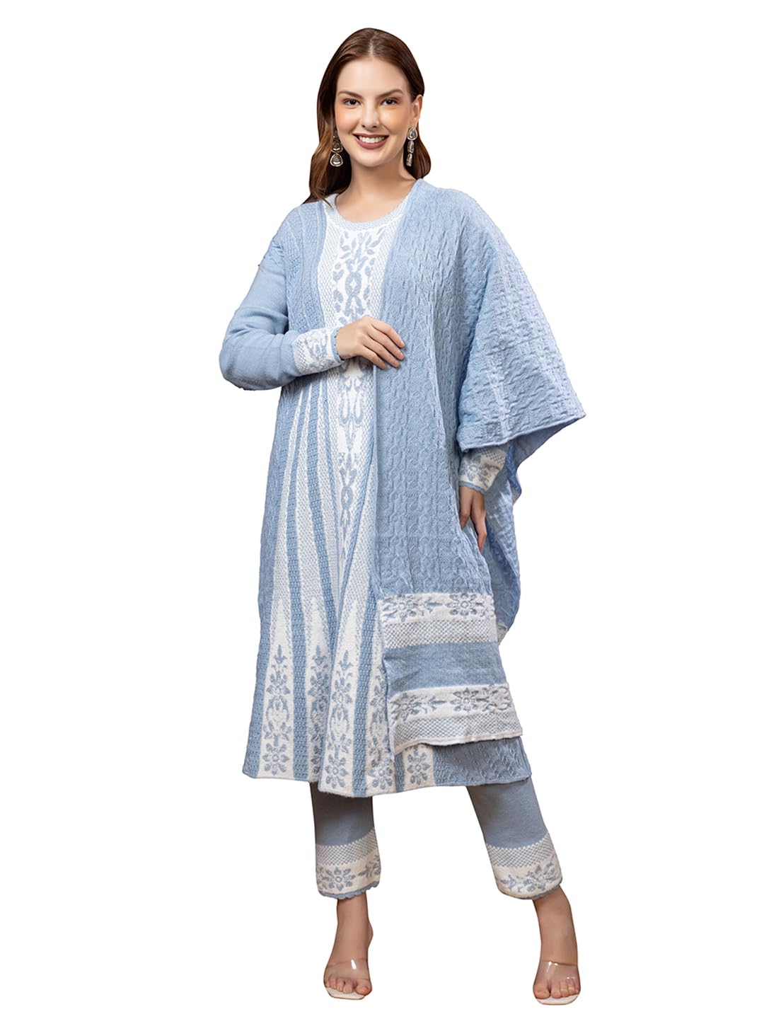 Winter Woolen Anarkali Kurta Palazzo and Stole Set for Women-image-25