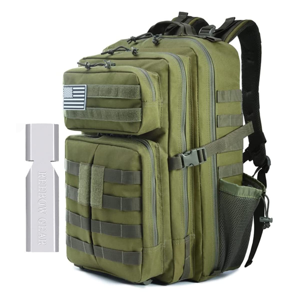 REEBOW GEAR Plecak taktyczny 45 l, plecak turystyczny, wojskowy plecak szturmowy, 3 dni, plecak taktyczny z systemem Molle, plecak wojskowy, na trekking, kemping, polowanie, wędrówki, zielony wojskowy