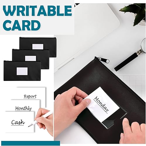 Miniatura 9 de NICKANG Paquete de 3 bolsas de dinero rosa con cremallera para dinero en efectivo, 11.25 x 6.25 pulgadas, bolsas de depósito bancario con