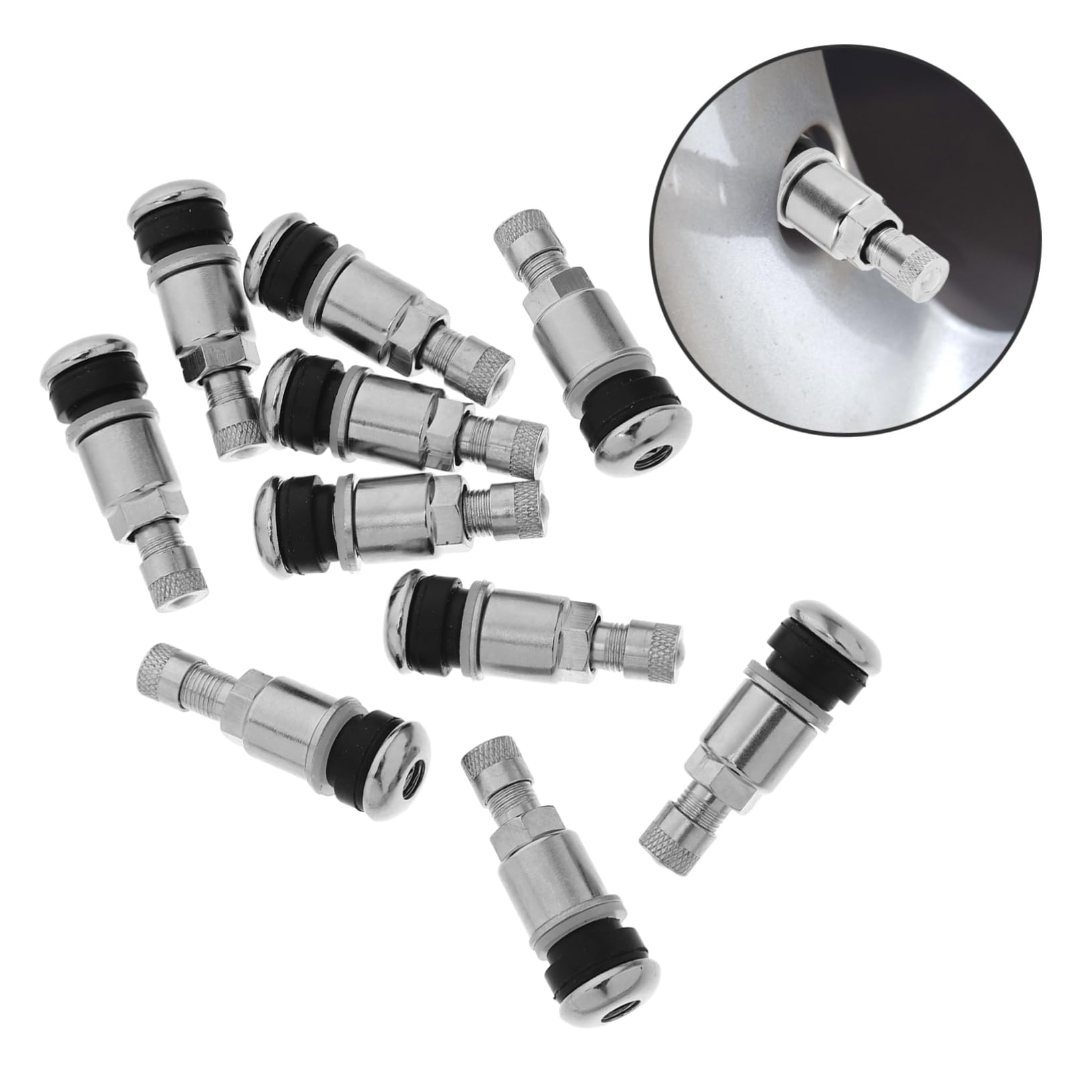 BESTOYARD 10 Pezzi Valvole per Pneumatici Veicoli in Acciaio 45 Resistente all'Usura Stelo Valvola Facile da Installare Cappuccio Argento per Ruote Veicoli