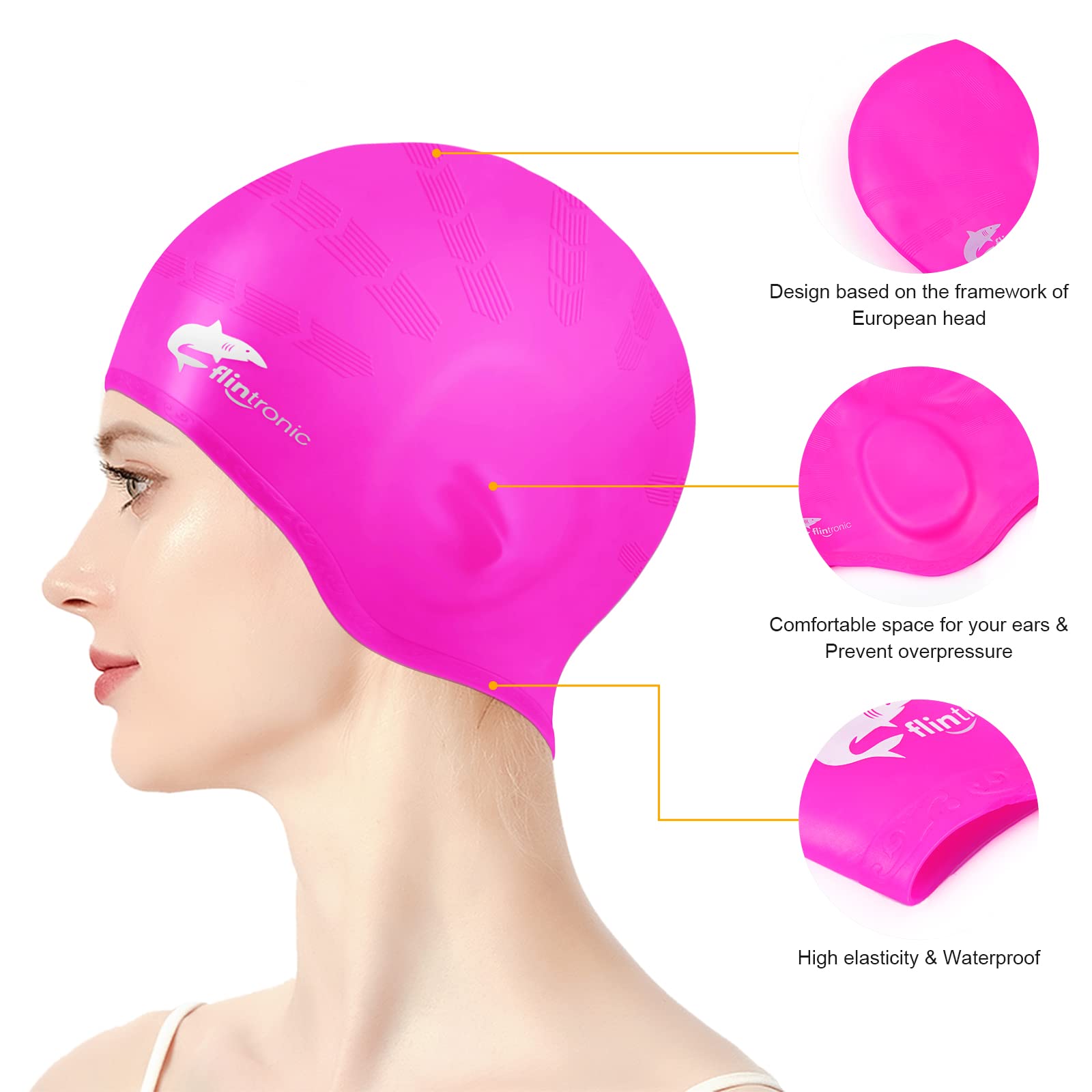 Flintronic Swimming Caps Silicone Cover Ears,Adult Unisex Swim Hat for Long Hair Hypoallergenic Waterproof Swimming Caps for Kids Men - Image 3