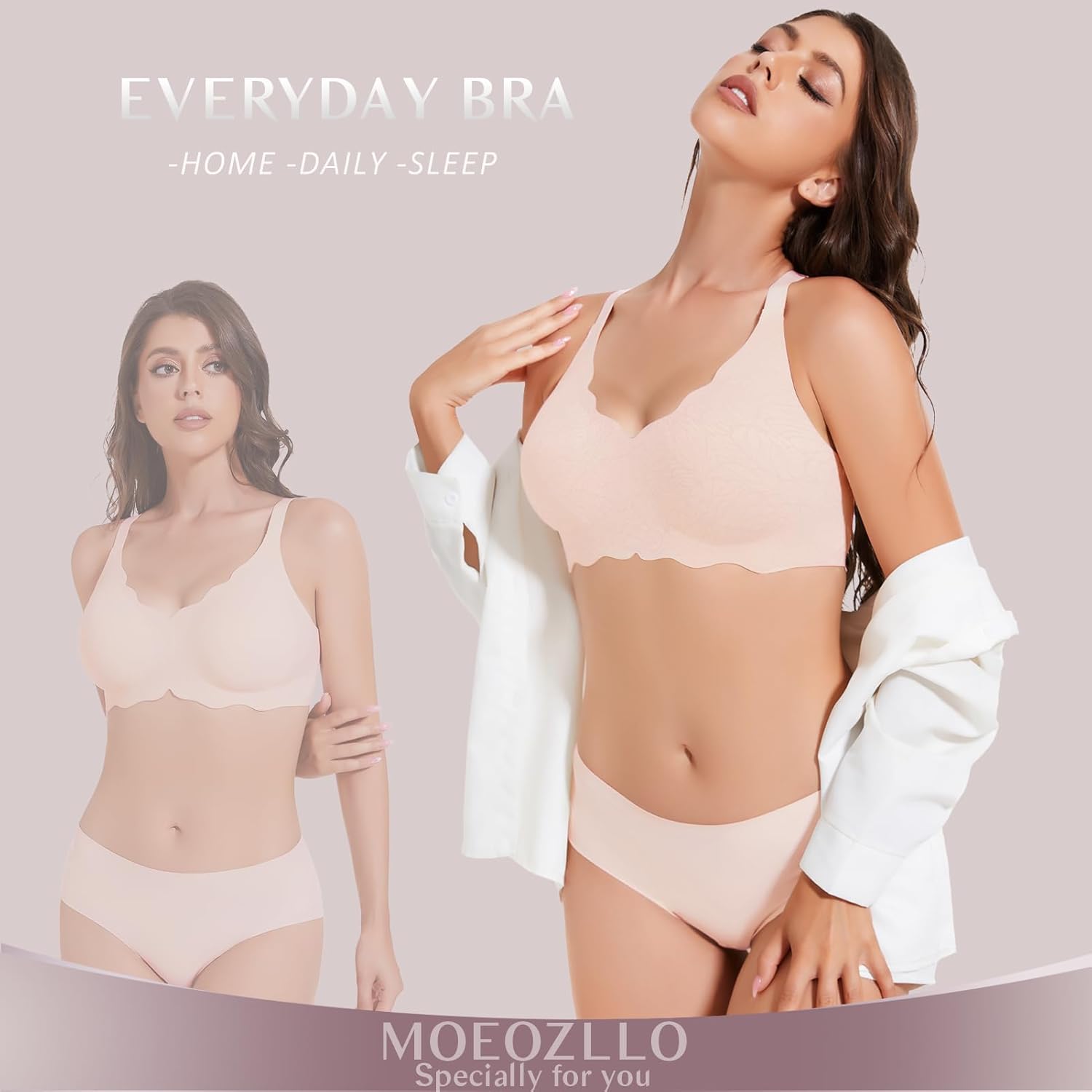 Floral Wireless Bras for Women No Underwire Seamless Bralettes for Women with Support V Neck Wavy Womens Bras - Image 4