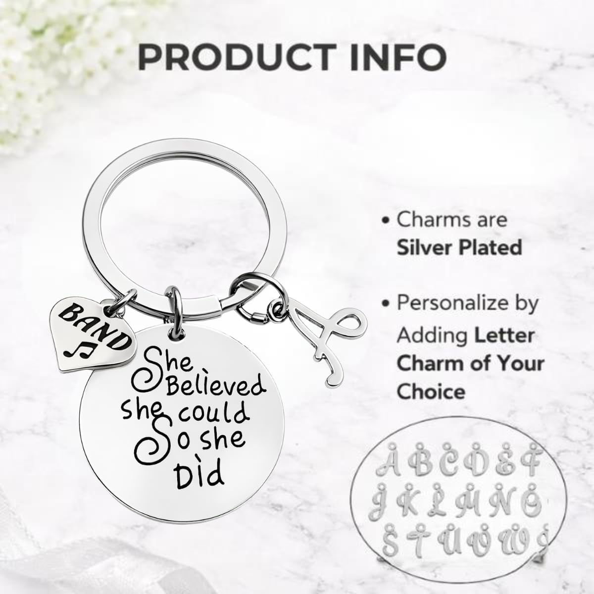 Infinity Collection Personalized Marching Band Keychain Gift with Letter Charm - Musically Keychain- Treble Clef Jewelry - Musician Keychain, Perfect Music Lover Gifts - Image 5